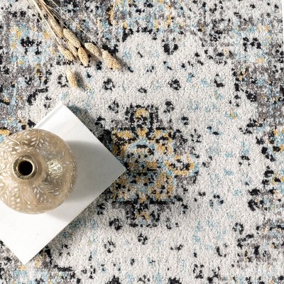 Gray and Beige Round Synthetic Persian Style Area Rug