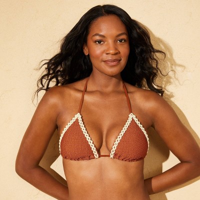 Shade & Shore Women's Crochet Trim Pucker Triangle Bikini Top - Shade & Shore™ Red M — фото 3