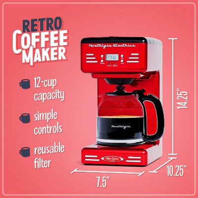 Retro Red 12-Cup Programmable Coffee Maker with LED Display