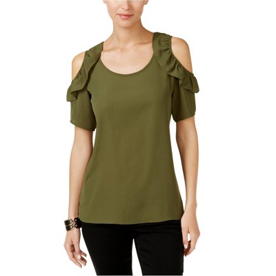 NY Collection Womens Ruffled Knit Blouse
