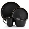 Elama Paul 16 Piece Stoneware Dinnerware Set in Matte Black with Gold Rim - 2 of 4