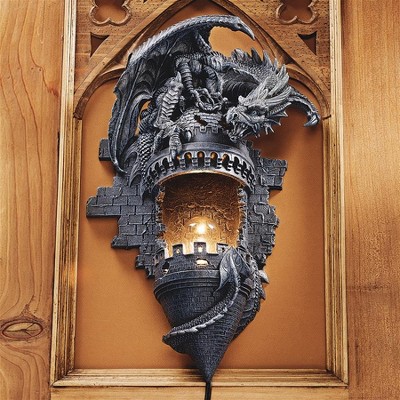 Gothic Dragon Castle Turret Wall Sconce in Grey Stone