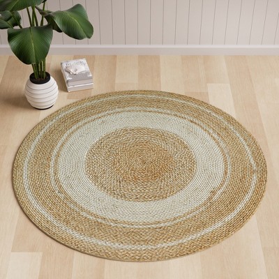 Maxax Braided Jute Area Rug, Round Natural, Hand Woven Farmhouse Reversible Rugs for Living Room, Kitchen, Bedroom,