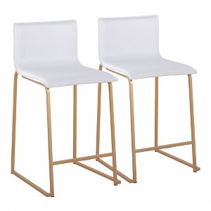 26" Faux Leather Contemporary Counter Stool with Metal Base and Footrest for Kitchen or Dining (Set of 2) - 1 of 4