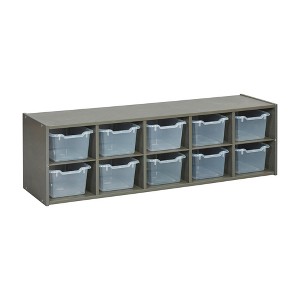 ECR4Kids Streamline 10 Cubby Tray Cabinet with 10 Scoop Front Storage Bins, 2x5, Grey Wash - 1 of 4