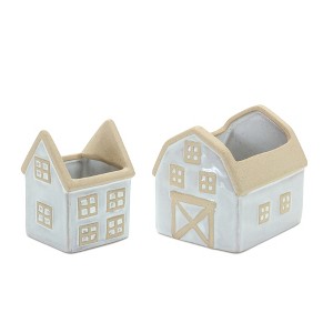 House planter set of 2 porcelain design with 5.5 inch height for indoor display By Melrose - 1 of 3
