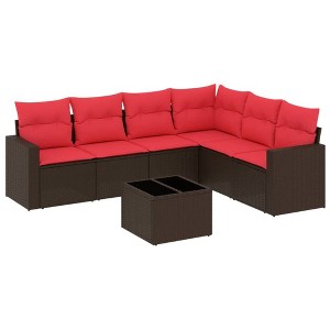 vidaXL 6 Piece Patio Sofa Set with Cushions Poly Rattan - Black and Blue Without Table - 1 of 4