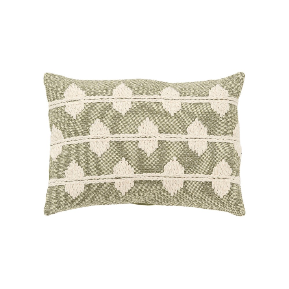 Photos - Pillow 14"x20" Oversize Diamond Lumbar Throw  Cover Ivory/Green - Rizzy Hom