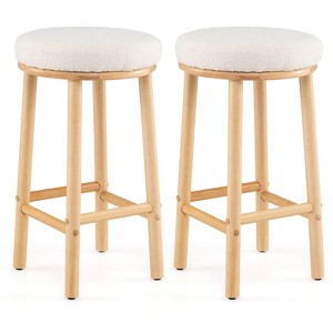 Costway 27" Bar Stools Set of 2/4 Upholstered Barstools with Boucle Fabric Seats Footrests - 1 of 4