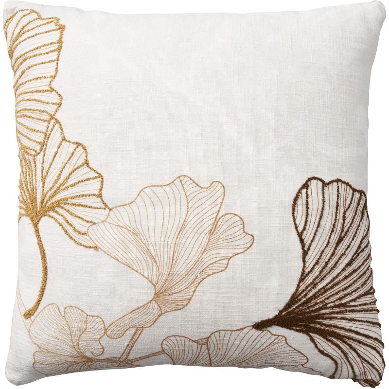 Mina Victory Lifestyle Cotton Fan Leaf 18" x 18" Indoor Throw Pillow Brown, 1 of 6