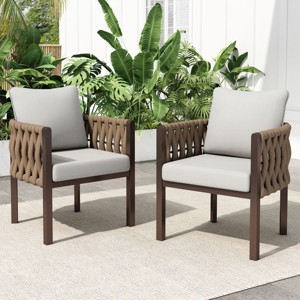 2-Piece Outdoor Metal Patio Club Chairs with Rope Weave and Cushions,Modern Deep Seating for Garden,Porch,Balcony-The Pop Home - 1 of 4