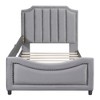 KTMBDW  Twin Size Bed Frame, Wood Upholstered Daybed with Classic Stripe Shaped Headboard, Velvet Twin Platform Bed, No Box Spring Needed - 4 of 4