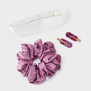 Satin Headwrap Hair Twister and Clip Set 4pc - A New Day™ White/Pink - 1 of 2
