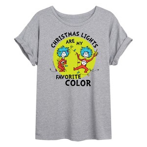 Women's - The Cat in the Hat - Christmas Lights Are My Favorite Color Oversized Graphic T-Shirt - 1 of 4