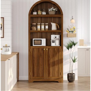 GAOMON 72'' Tall Arched Cabinet, 5 Tier Arched Bookshelf with Double Doors & Adjustable Shelf - 1 of 4