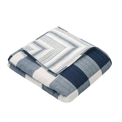Camden Navy and Cream Cotton Quilted Reversible Throw