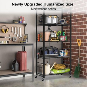 Hooure 5-Tier Folding Shelf - Instant Setup, Heavy-Duty Storage, Includes Hooks & Wheels - 1 of 4