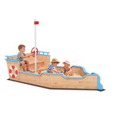 Large Wooden Cedar Sand Box, Wooden Octagon Kids Sandbox with Cover, Sandpit with 4 Benches and Bottom Liner Covered Sand Box for Kids Outdoor