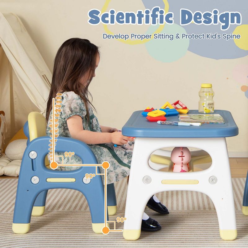Costway Kids Table and 2 Chairs Set Activity Art Desk with Storage Shelf & Building Blocks, 3 of 11