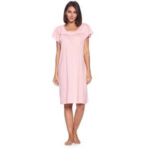 Casual Nights Women's Short Sleeve Floral And Lace Nightgown - 1 of 4