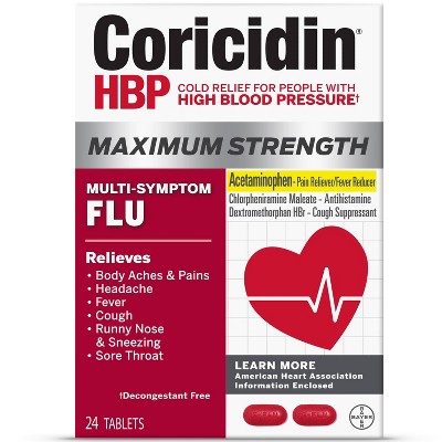 Coricidin HBP Maximum Strength Multi-Symptom Cough &#38; Cold, Flu Tablets - 24ct