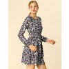Allegra K Women's Leopard Print Crew Neck Smock Waist Long Sleeve Ruffle Mini Dress - 4 of 4