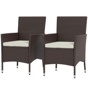 Outsunny 2 PCS Rattan Wicker Dining Chairs with Cushions and Anti-Slip Foot, Patio Stackable Chairs Set for Backyard, Garden, Lawn, Dark Coffee - 1 of 4