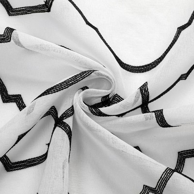 Black Sheer Embroidered Trellis Grommet Top Curtain Panel