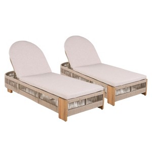 Oversart Outdoor Chaise Lounge Cushion Set Of 2 - Waterproof Patio Cushion For Lawn Pool Beach - Beige Color - 1 of 4