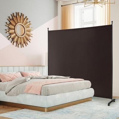 Brown Metal and Polyester Single Panel Room Divider with Wheels