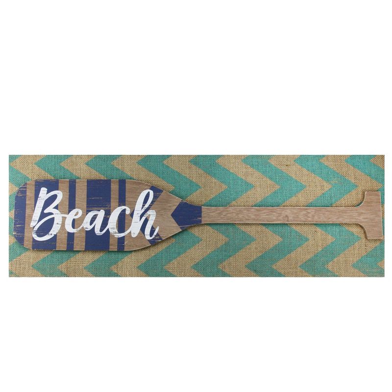 Northlight Aqua Blue Chevron Burlap with “Beach” Wood Look Oar Linen Wall Art 24”, 1 of 6