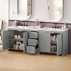 KWPZQEB 84" Bathroom Vanity with 2 Ceramic Sink, Freestanding Vanity Cabinet with 3 Drawers & Adjustable Shelves, Large Double Bath Vanity Sink Combo - 2 of 4