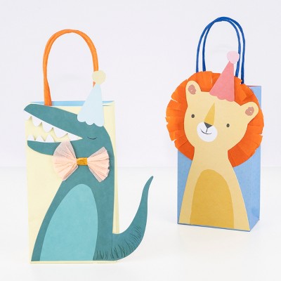 Colorful Animal Parade Paper Party Favor Bags Pack of 8