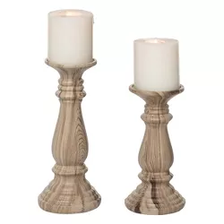 Transpac Resin 9.75 in. Brown Christmas Pillar Candle Holders Set of 2