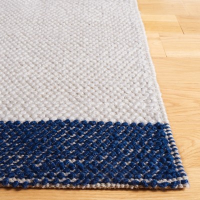 Ivory and Navy Striped Wool Flat Woven 4' x 6' Rug