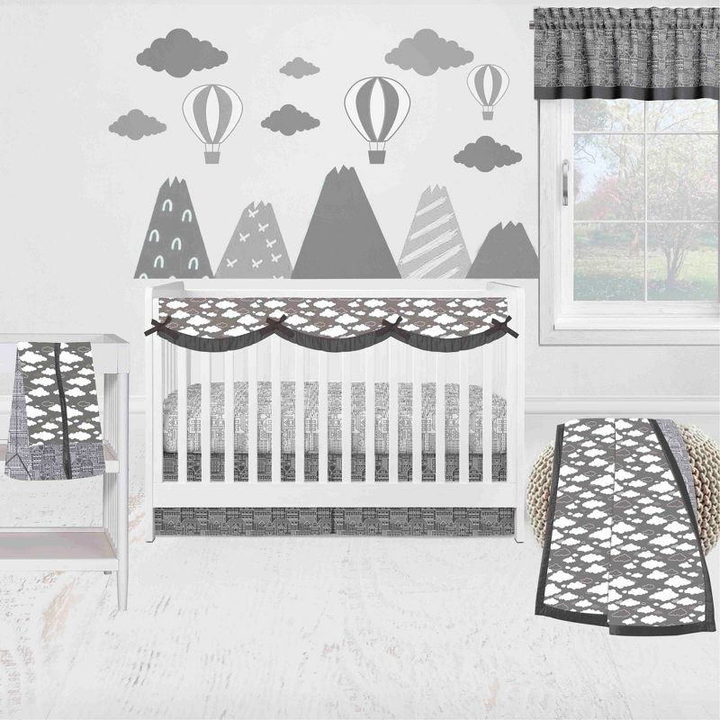Bacati - Clouds in the City White/Gray set of 2 Small Side Crib Rail Guard Covers, 4 of 7