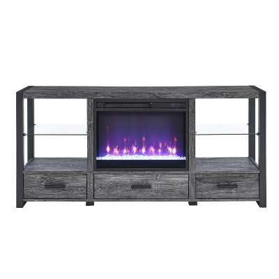 NicBex 3 Drawers Fireplace TV Stand Modern Farmhouse Entertainment Center with 24 Inch Electric Fireplace & Side Lights