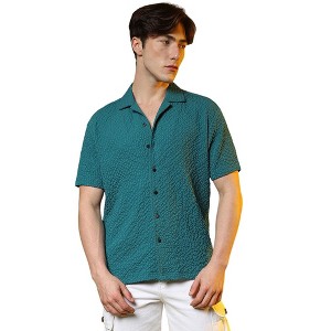 Campus Sutra Men Men's Teal Green Self-Design Creased Striped Shirt - 1 of 3