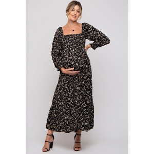 PinkBlush Black Floral Smocked Long Sleeve Maternity Maxi Dress - 1 of 4