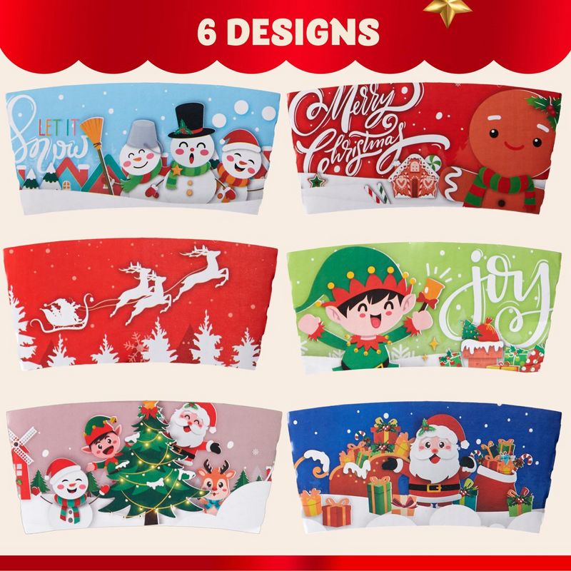 JOYIN 36 PCS Christmas Coffee Cup Sleeves, 6 Designs Disposable Xmas Tea Cup, 3 of 7
