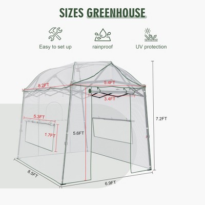 YARDSIGHT 8.5x7ft Walk-in Pop-up Greenhouse, 3-Adjustable Heights, Heavy-Duty PE Cover for Indoor/Outdoor Gardening