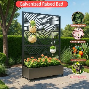 Privacy Screen with Planter Box, 72" H x 47" W Outdoor Privacy Screens and 3-Panels, Garden Decorative Planter Box with Trellis - 1 of 4
