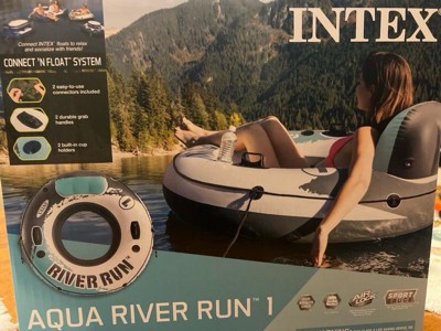 Intex River Run Single Person Inflatable Floating Water Tube Raft With  Built-in Backrest, Cupholder, And Mesh Bottom For Lakes And Pools : Target