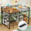 Whisen Full Size Metal Loft Bed with Desk, Drawers and Bedside Tray - 3 of 4