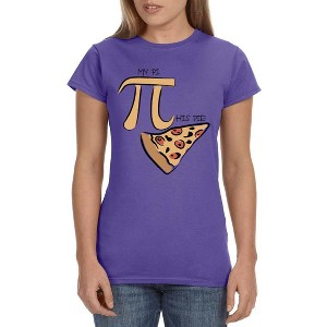 My Pi Vs. His Pie Pizza Women's Funny Math Teacher's Shirt Pi Day T-Shirt Blue - 1 of 4