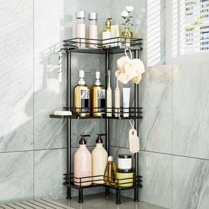 Aoibox 3-Tier Stainless Steel Corner Shower Caddy with Soap Holder & 4 Hooks, Large Capacity Bathroom Organizer for Shower Essentials, Black - 1 of 4