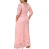 Women's Plus Size Floral Lace Scooped Neck 3/4 Sleeves Formal Evening Wedding Flowy Maxi Dresses with Pocket - Agnes Orinda - 4 of 4