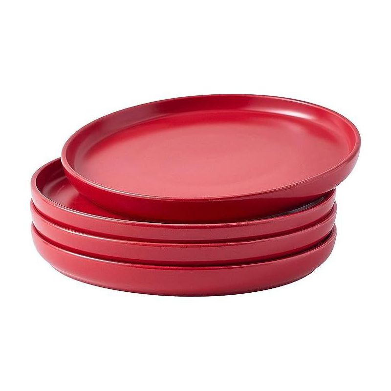 Bruntmor Ceramic Salad Plate Set, Set of 4 Round Red Color, 1 of 4