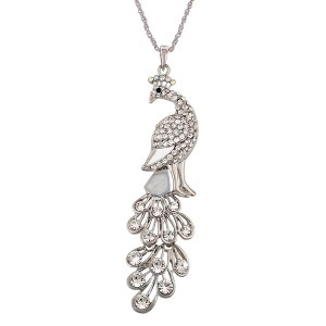 Alilang Gold Tone Peacock Pendant Necklace with Blue and Green Crystal Rhinestones - 1 of 4