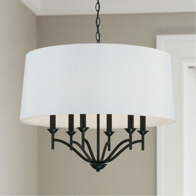 Peyton 6-Light Matte Black Pendant with White Fabric Shade
